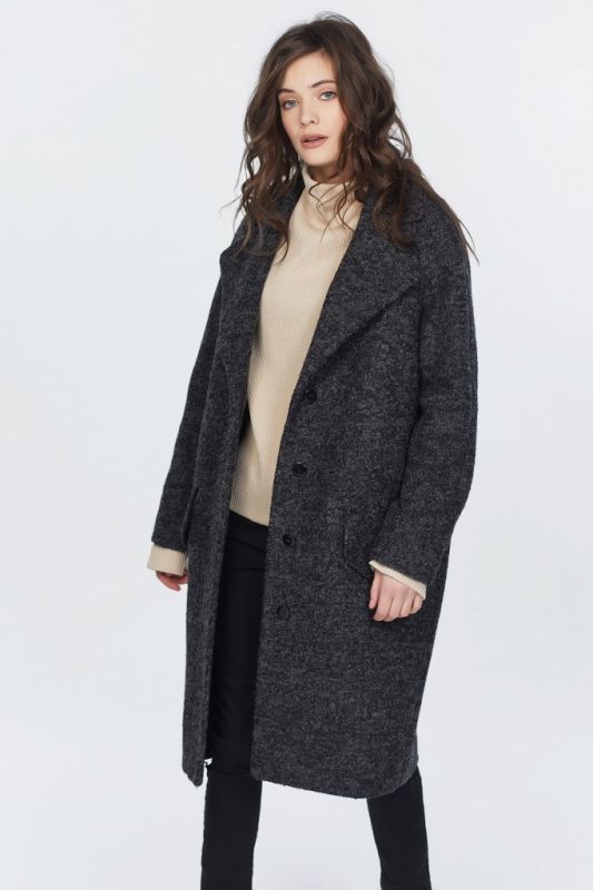 Long wool overcoat over-size coat black melange