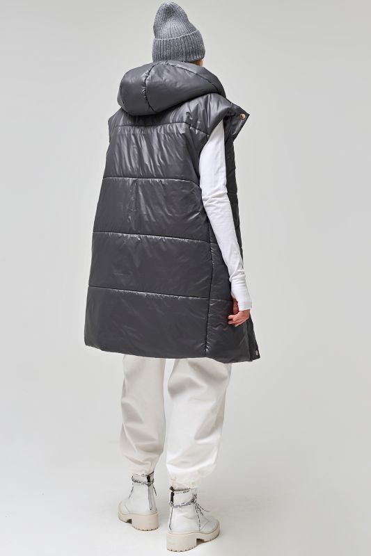 Warming vest with detachable hood dark gray