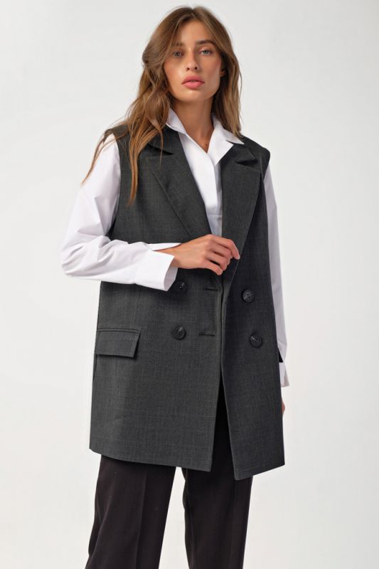 Long double-breasted lined vest gray