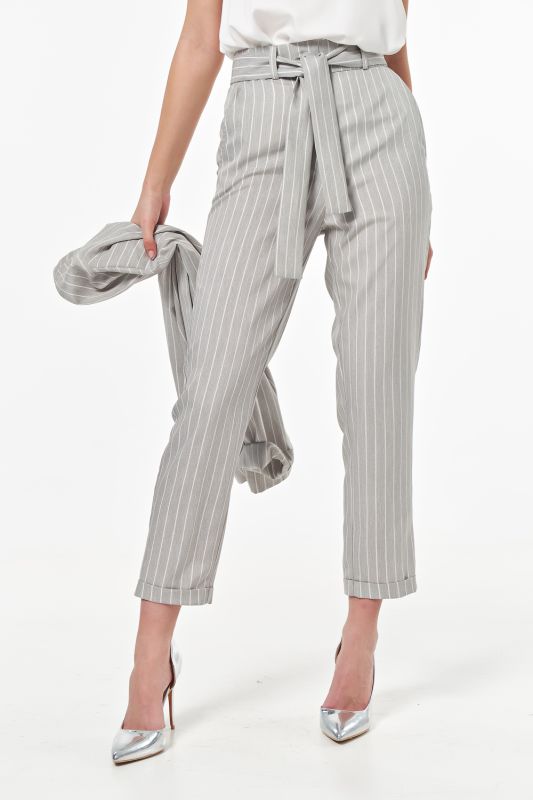 Summer pants with white striped lapels on gray