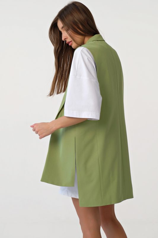 Long straight vest with slits on the sides of the suit fabric green