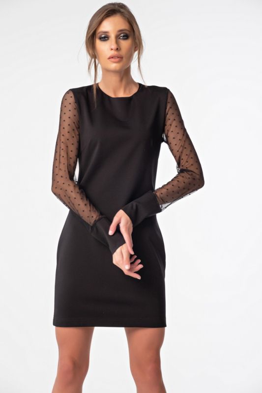 Short evening dress with transparent sleeves black