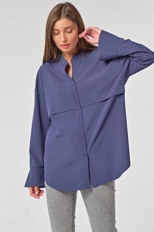 Smoky-blue button-up tight shirt