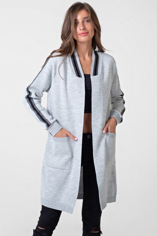 Long knitted cardigan without clasp gray