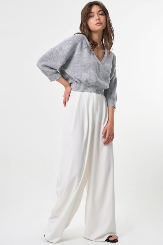 Summer shortened cotton melange sweater in light gray