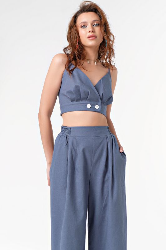 Summer pants suit with linen top blue