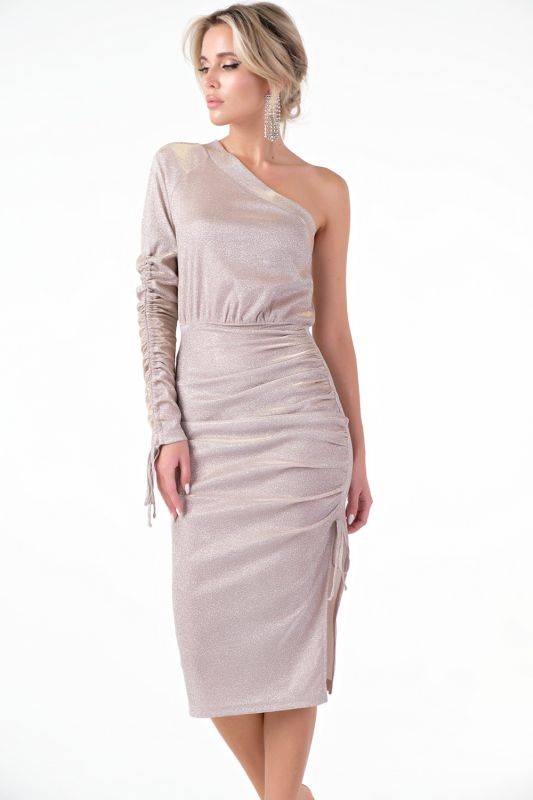 Semi-fitted silhouette dress of knitted fabric with powder-silver spraying