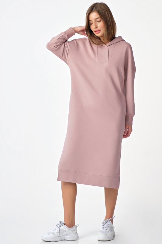 Dusty pink futher hooded warm hooded hoodie dress