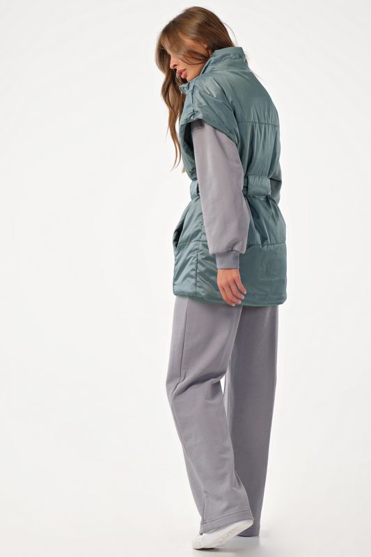 Zippered over-size insulated vest in gray-green