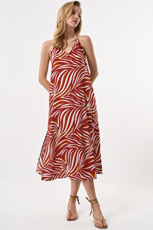 Strappy open back viscose viscose animal terracotta sundress