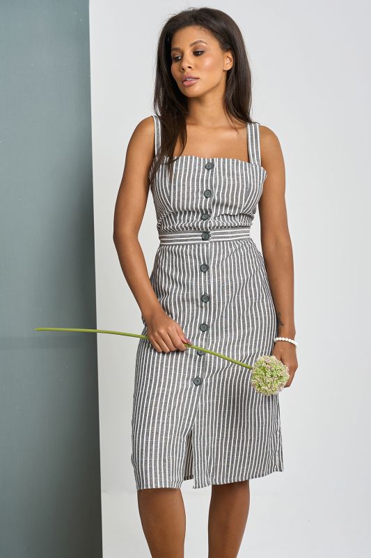 Button front open-back striped sundress on gray