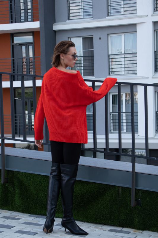 Long Sleeve Oversize Knitted Jumper in scarlet