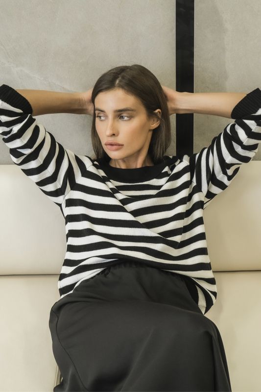 Free striped knitted sweater black and white