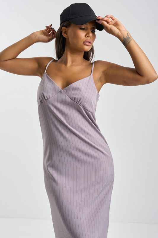 Taupe striped midi combination dress