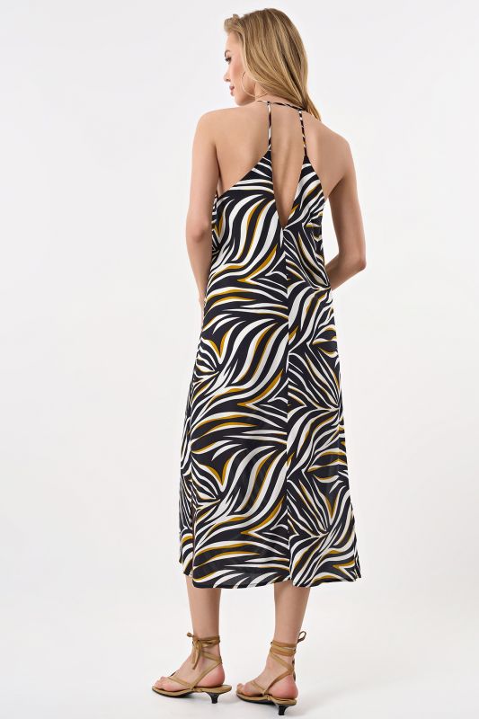 Strappy open-back viscose viscose sarafan with animal print black