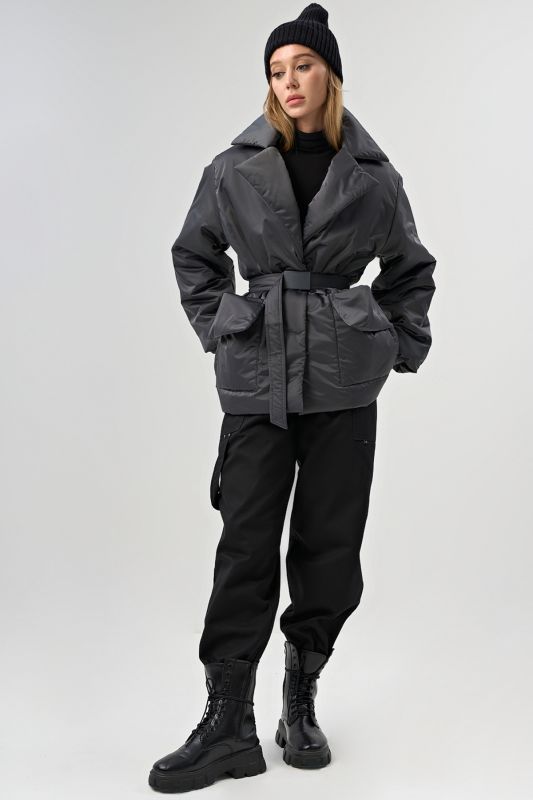 Demi-Seasonal jacket with belt gray