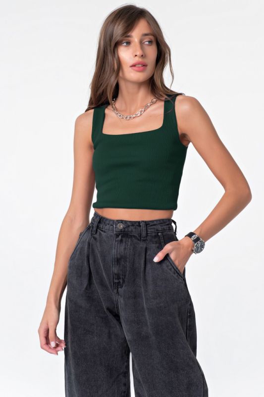 Dark green knitted cropped top with straps