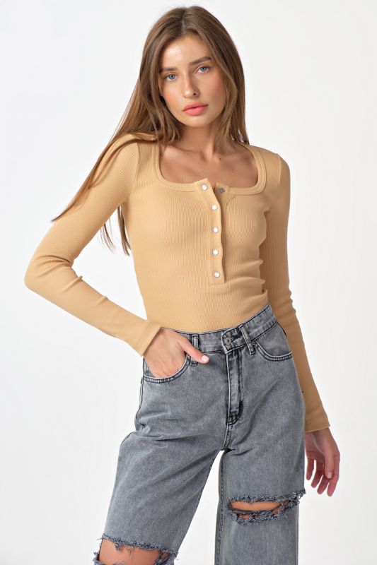 Beige long sleeve knitted bodysuit