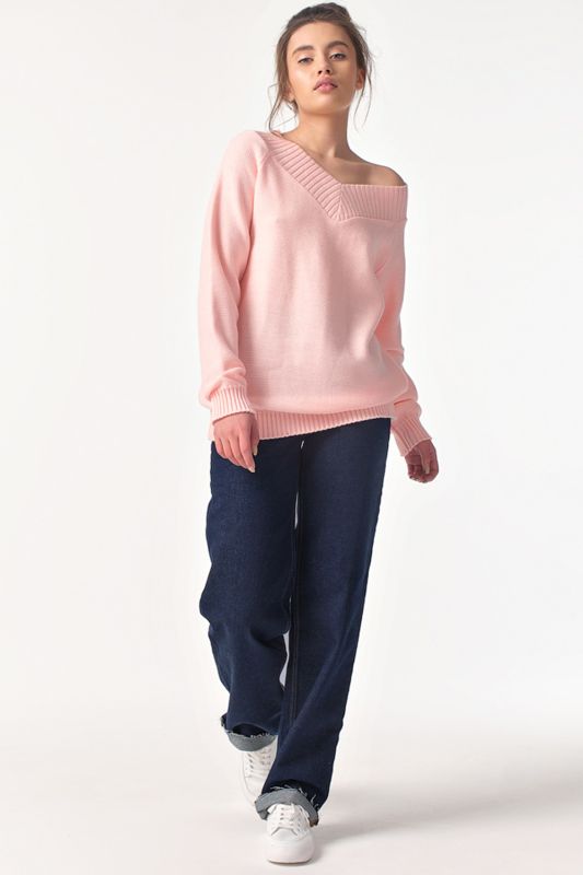 Knitted over-size sweater with elastic band in pink