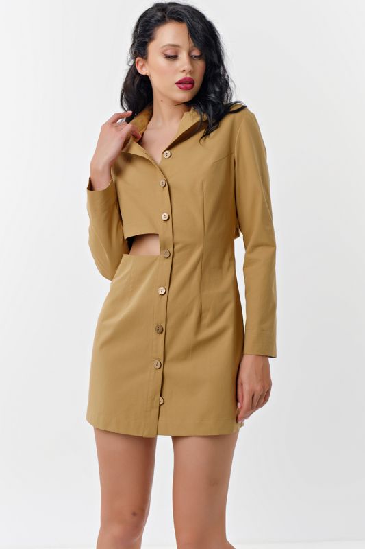 Asymmetrical neckline dress beige