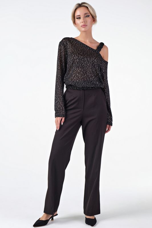 Black one-shoulder knitted dressy sweater