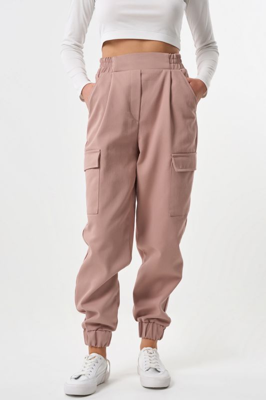 Beige Cotton Tight Cotton Cargo Trousers