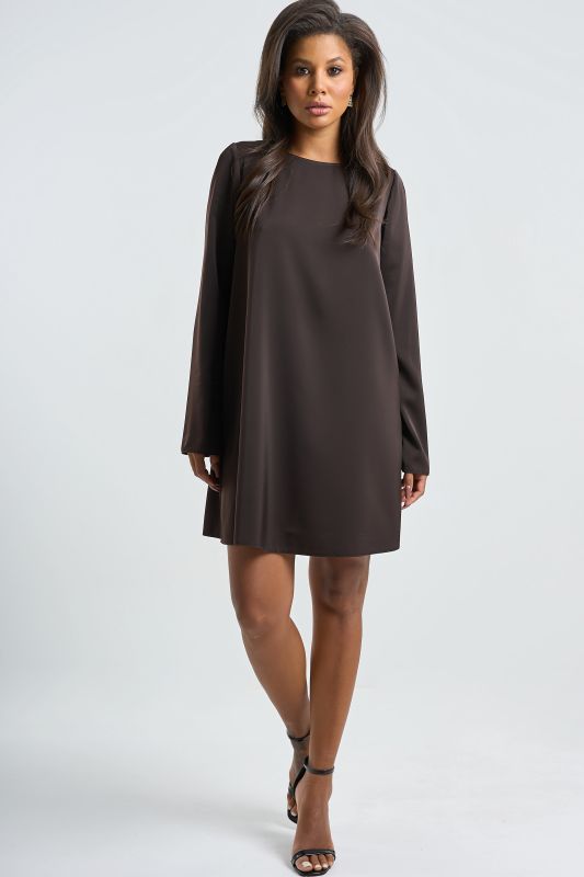 Chocolate satin sleeve dress