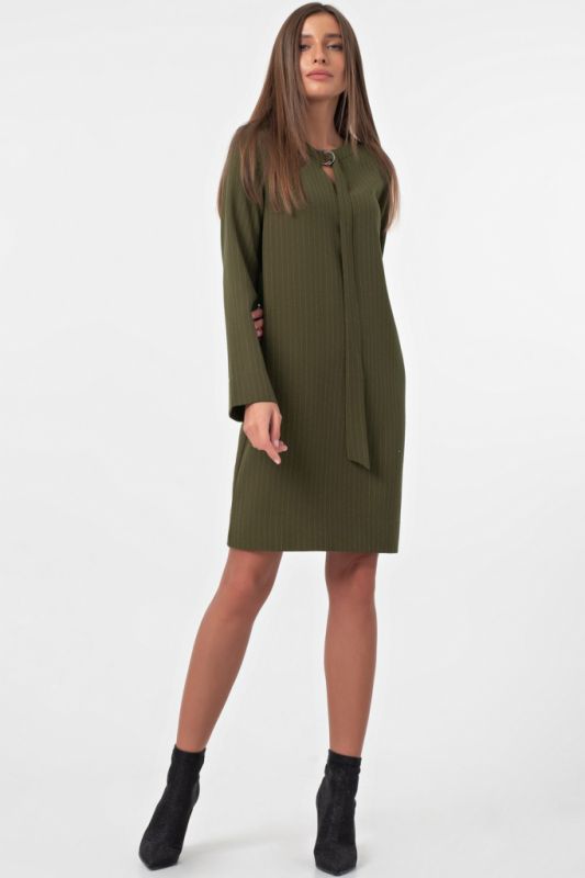 Casual straight dress with stripes on green