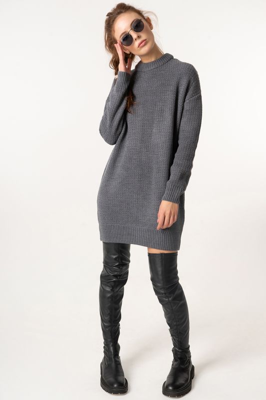 Dress of loose silhouette with wool in composition gray