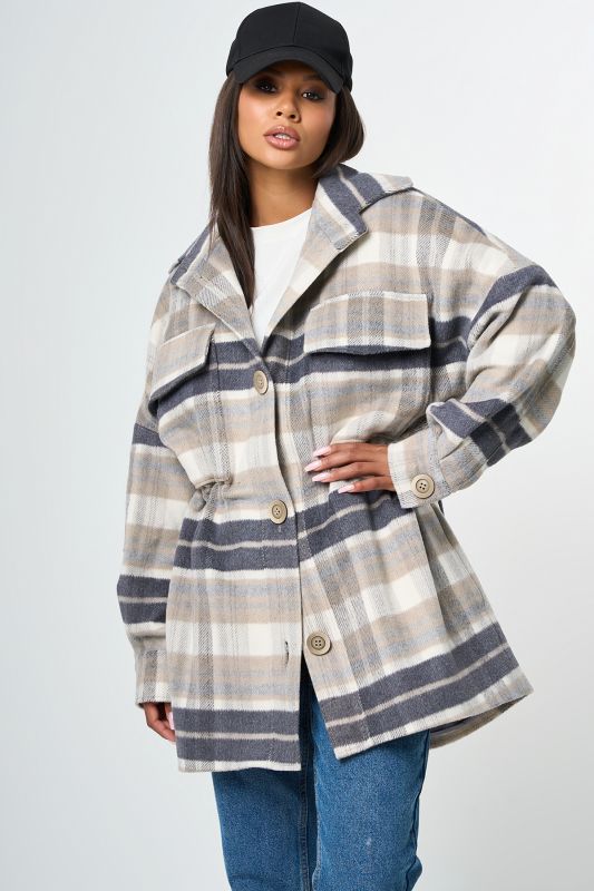 Coat with lining with plaid plaid placket