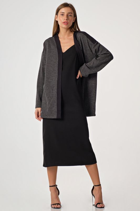 Long sleeve knitted cardigan made of cotton dark gray