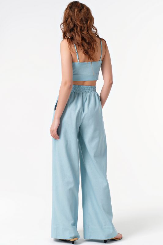 Summer pants suit with linen top blue