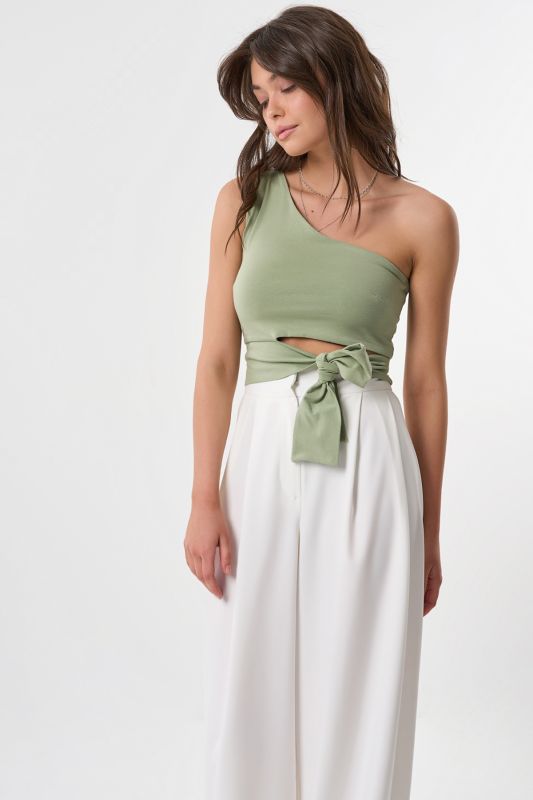 Sage one-shoulder knit cropped top