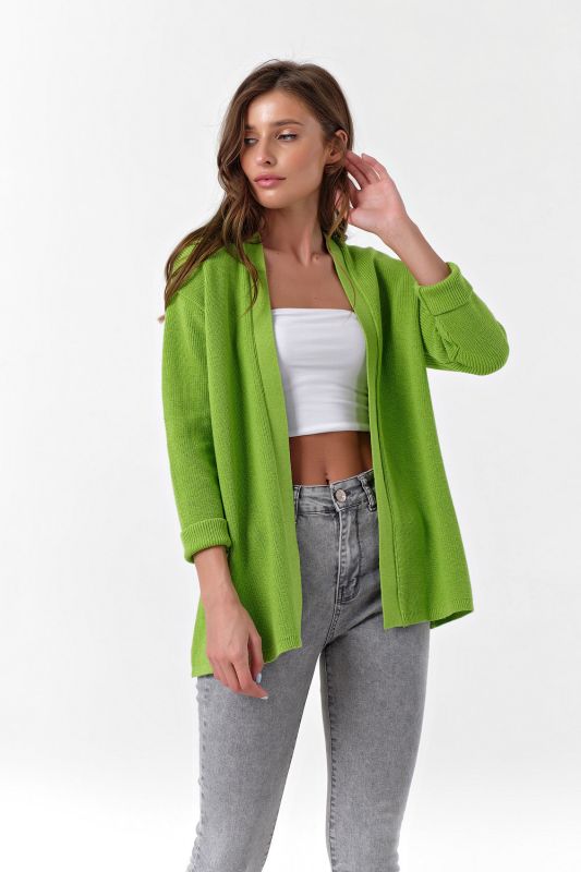 Summer loose cotton knitted cardigan in lettuce color