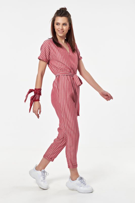 Summer striped pant overalls on red