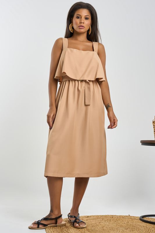 Sandy summer midi dress with flounce on the chest