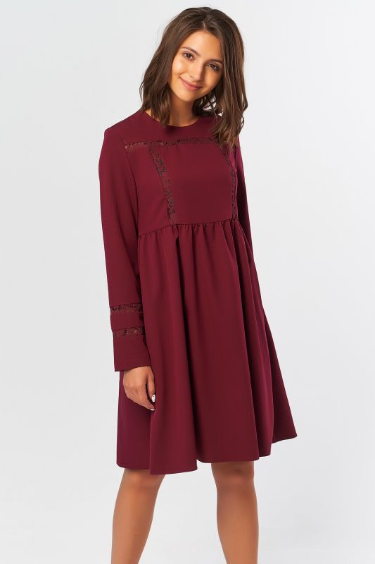 Casual loose long sleeve dress in wine