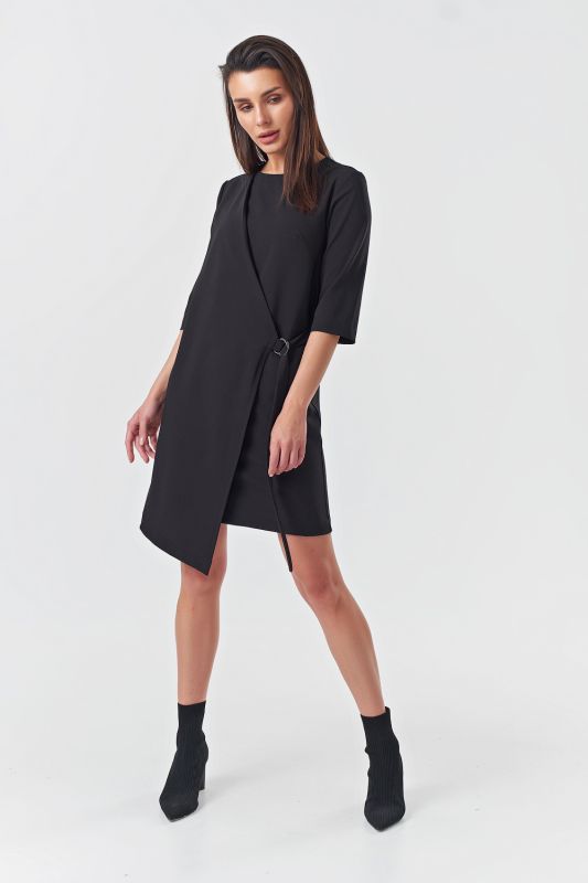 Short sleeve straight mini dress black