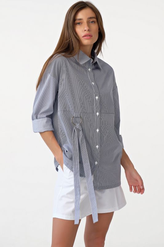 Long Sleeve Straight Shirt with Striped Stripes on gray