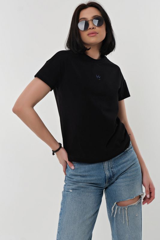 Black cotton print T-shirt