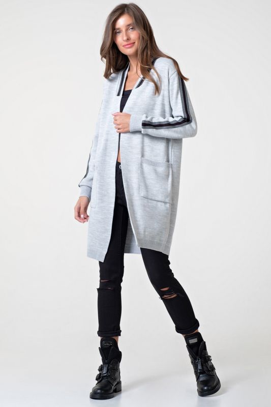 Long knitted cardigan without clasp gray