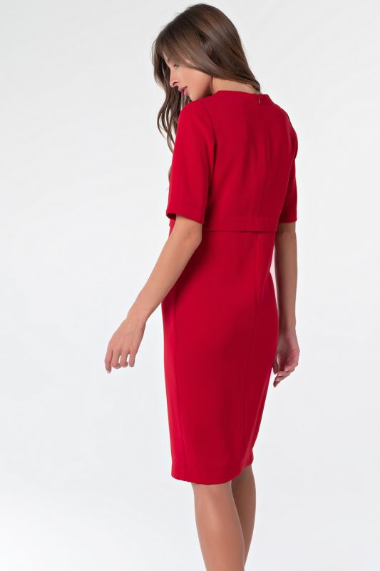 Short sleeve straight casual dress in red