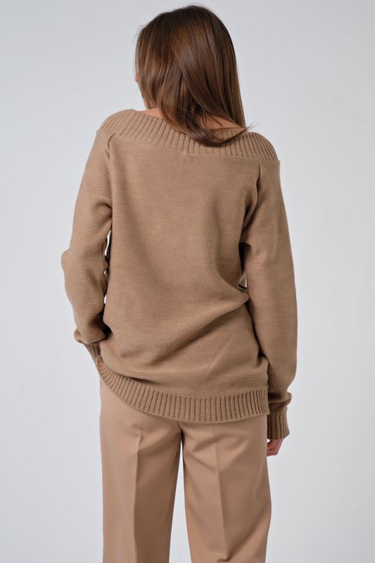 Camel v-neck knitted sweater