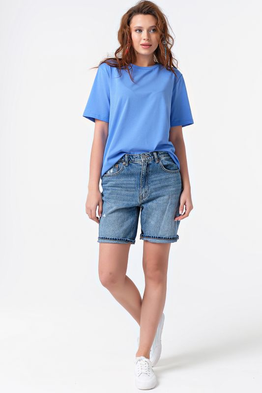 T-shirt basic knit cotton blue oversize T-shirt