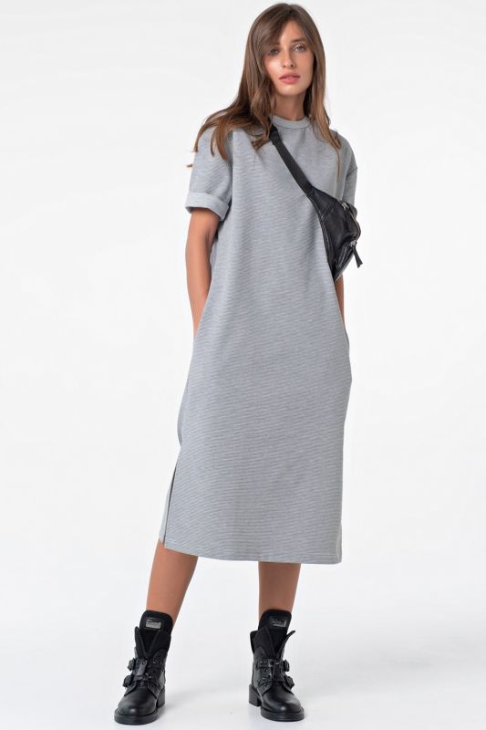 Long cotton t-shirt dress with striped stripes on gray