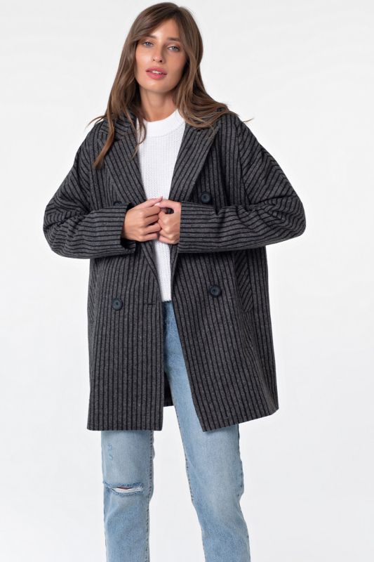 Semi-dress straight coat with stripes gray