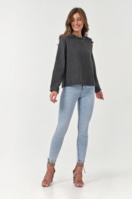 Free knitted sweater with stripes on dark gray