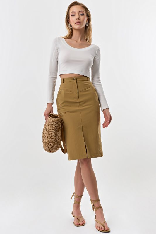 Beige denim straight silhouette skirt