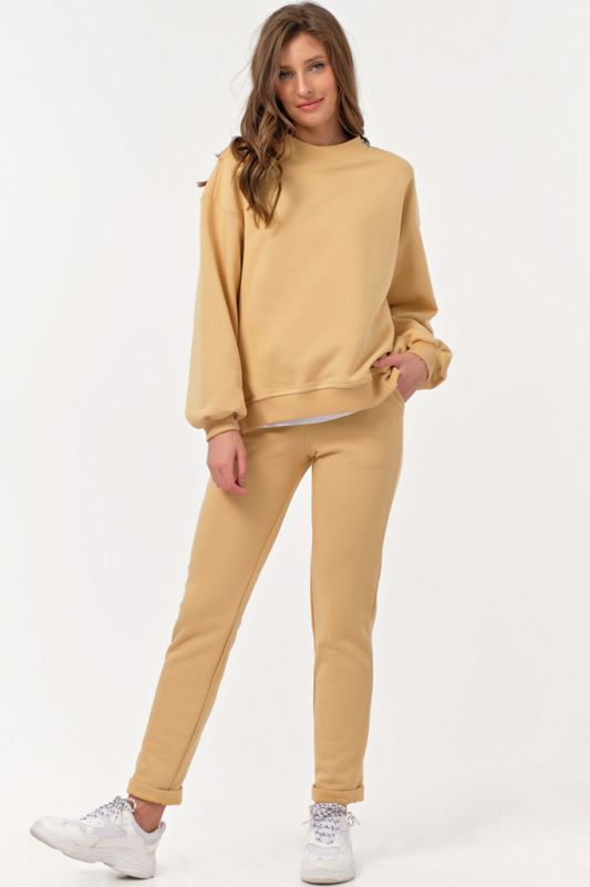 Sand cotton knitted trouser suit