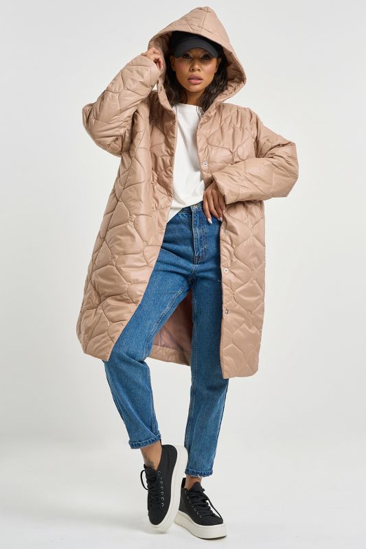 Hooded Quilted Coat Beige